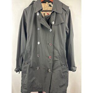 Burberry Brit Womens Black Trench Coat With Belted Cuffs Size 10